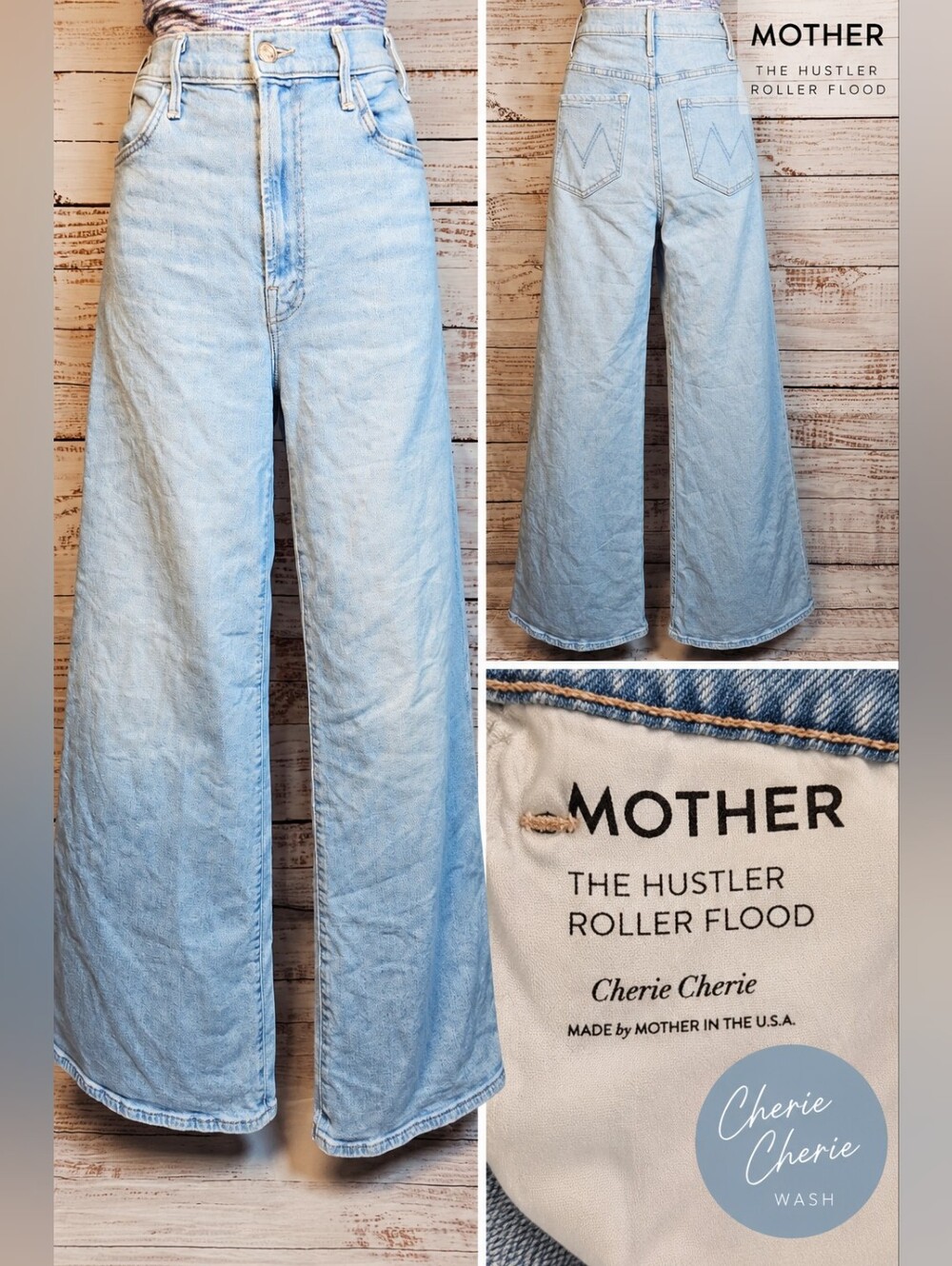 MOTHER The Hustler Roller Flood Jeans 28 Cherie Cherie High Rise Wide Leg